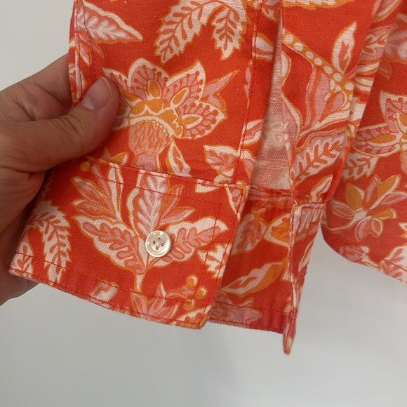 J.McLaughlin | Lois Linen Blouse Button Down Top Tropical Floral Orange Pink XS - Picture 6 of 10
